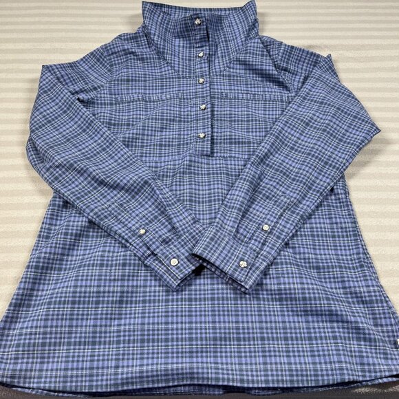 Mountain Hardwear Shirt Womens XL Blue Plaid Stretchstone Tunic Henley Pockets - Picture 1 of 11